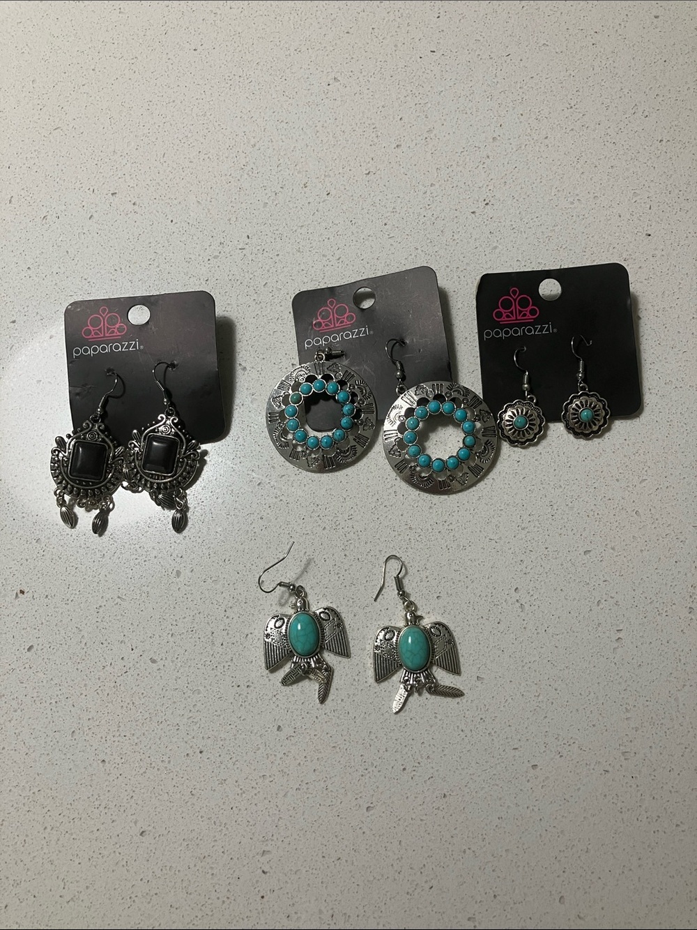 paparazzi Turquoise and Silver Earring Collection - 4 Pairs
